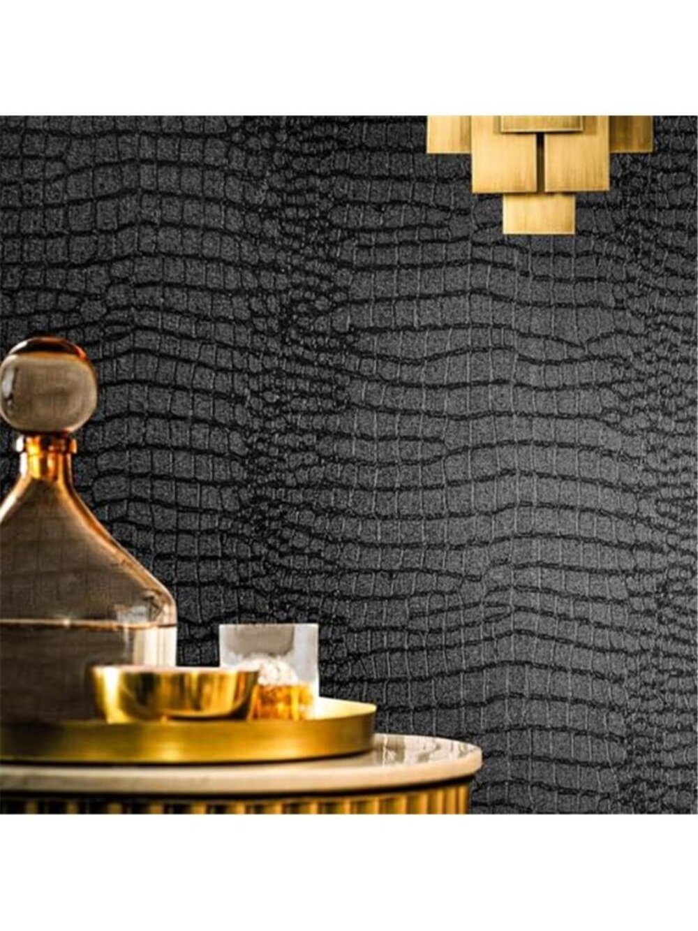 Black Crocodile Peel And Stick Wallpaper Textured Faux Leather Contact Paper PVC